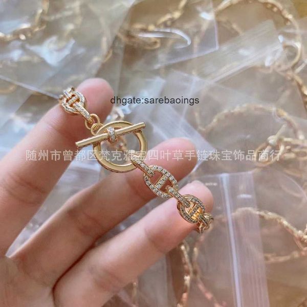 

aher mas designer luxury brand enamel bracelet h family hollow pig nose bracelet fashion silver diamond, Black