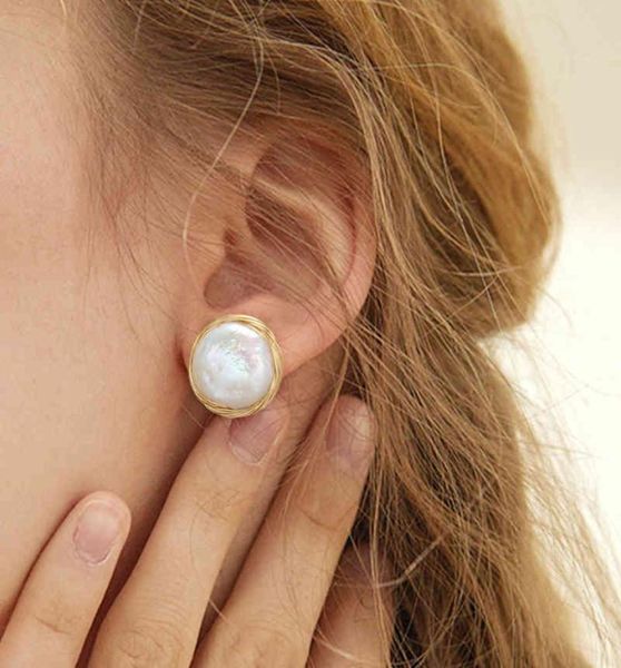 

coeufuedy classic big stud earring baroque freshwater pearl earrings for women party wedding gift fine jewelry handmade7628954, Golden