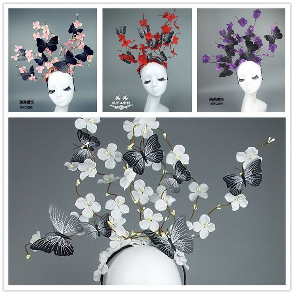 

headwear hair accessories handmade large butterfly head band france women branch plant hairband cocktail party show ladies headband 230718