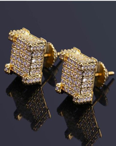 

fashion screw back cz earrings stud men brand designer luxury hiphop full rhinestone jewelry gold silver copper pierced ear stud j6087330, Golden;silver