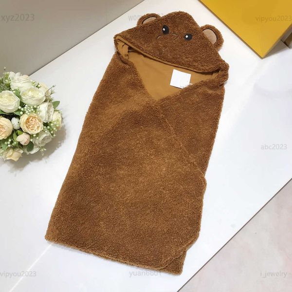 

2023 designer baby clothes lamb wool blanket kids swaddling size 95-95 cm cute bear print child nursery bedding