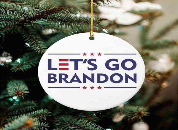 

let039s go brandon christmas tree ornament wooden home indoor room pendant xmas tree gift boxes parcel hangtag tag party decora7788576