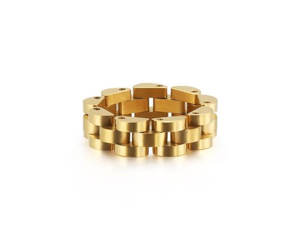 

cluster rings european and american titanium steel ring watch chain design hip hop jewelry stainless ladies simple wind2318216, Golden;silver