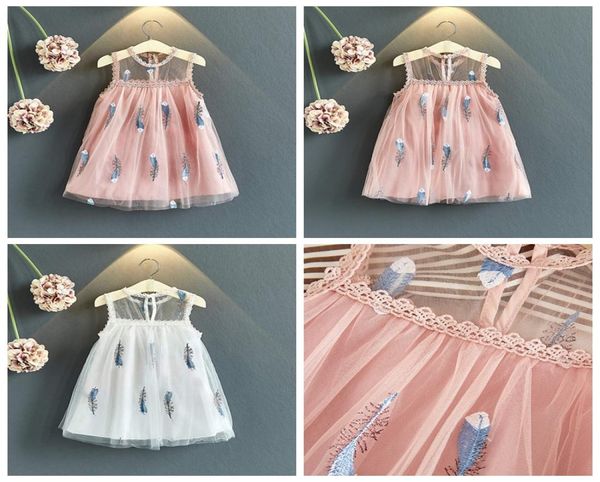 

feather embroidered baby girls sleeveless skirts white and pink color girl ss dress kids summer boutiques clothes girls desig2086632, Red;yellow