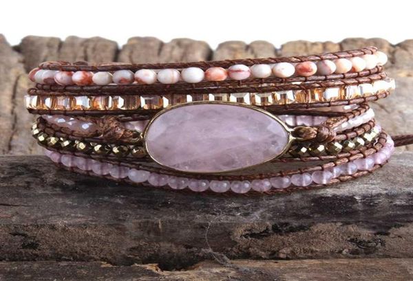 

md fashion boho beaded bracelet handmade mixed natural stones crystal stone charm 5 strands wrap bracelets gift drop2383080, Golden;silver