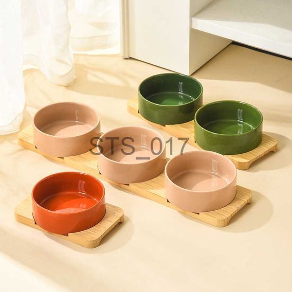 Dog Bowls Feeders Other Pet Supplies Double Triple Ceramic Cat Food Water with Bamboo Stand Small Dogs Drinking Eating Feeding x0717 x0715