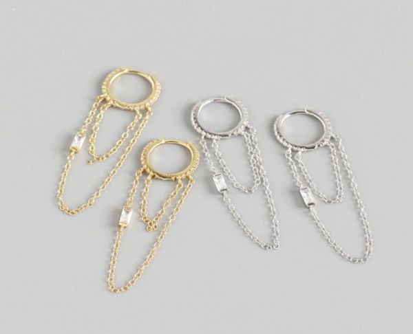 

hoop huggie wtltc 925 sterling sliver long link chains earrings double side chain tassel fashion design hoops for her6012346, Golden;silver