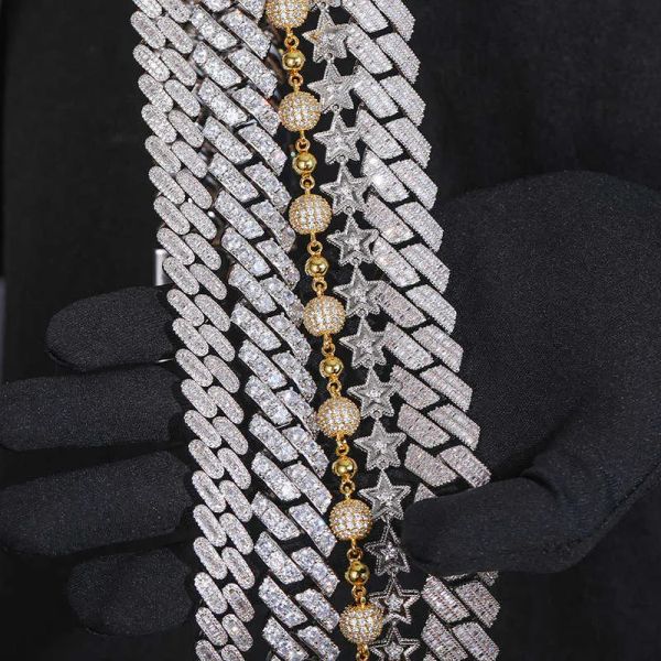 

jewelry hip hop necklace 20mm gold plated brass 1 row aaaaa cz diamond iced out heavy cuban link chain for men, Silver