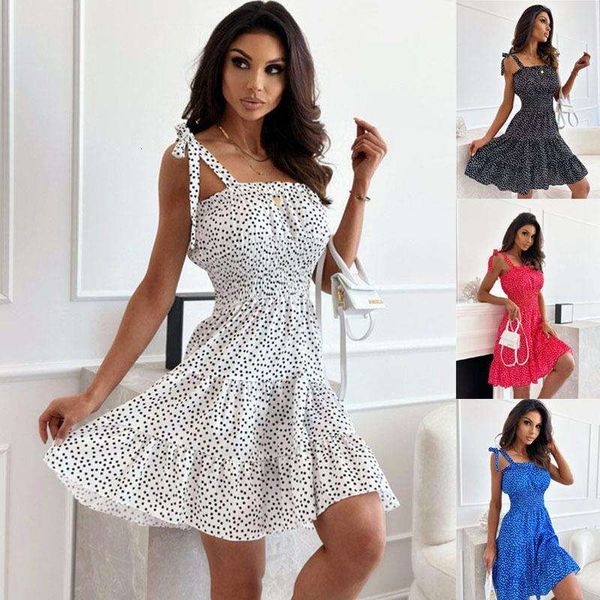 

summer backless spaghetti straps polka dot cinched slimming dress, Black;gray