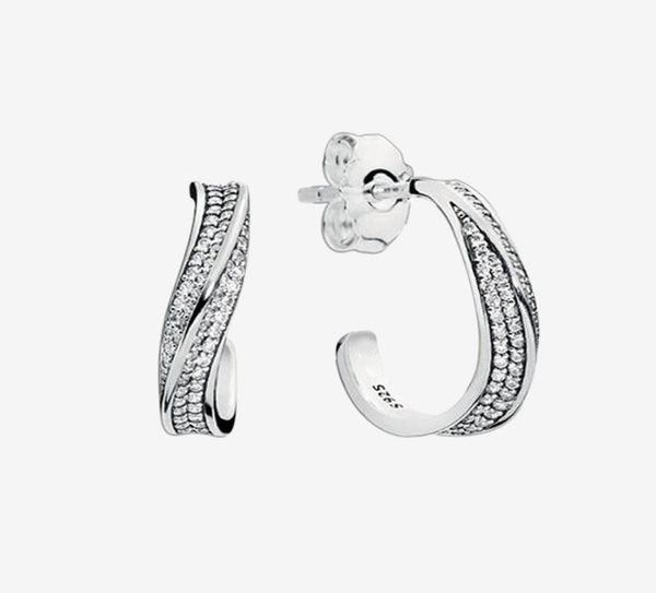 

clear cz stone pave wave hoop earrings women's sparkling wedding gift with original box for 925 sterling silver earring sets9879289, Golden;silver