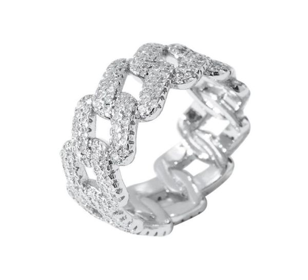 

cluster rings hiphop zircon cuban chain ring copper microinlaid electroplating real gold personality trend men 10mm2031678, Golden;silver