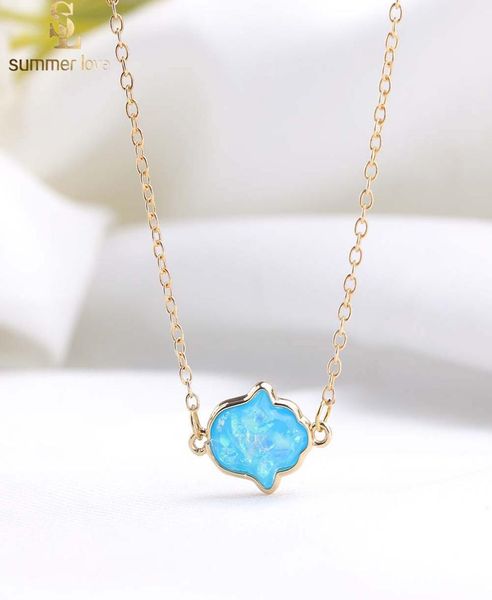 

fashion opal hamsa hand pendant necklace for women nature resin pendant necklace fashion jewelry gift9968955, Silver