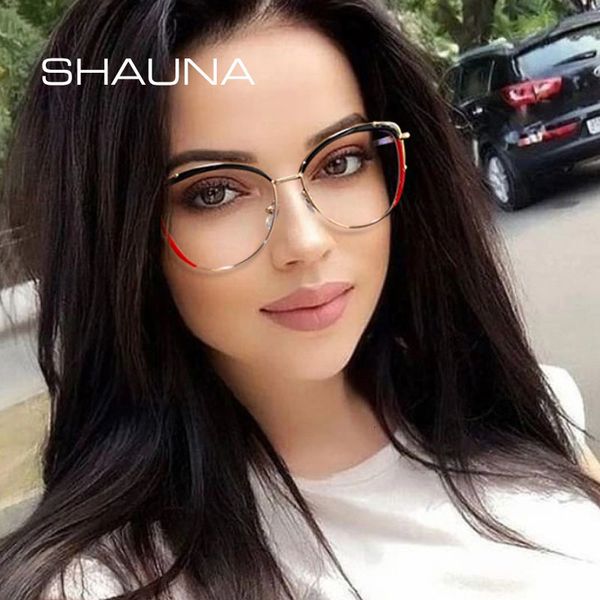 

sunglasses frames shauna retro cat eye tr90 metal women glasses frame fashion clear anti blue light men optical spring hinge double color 23, Silver