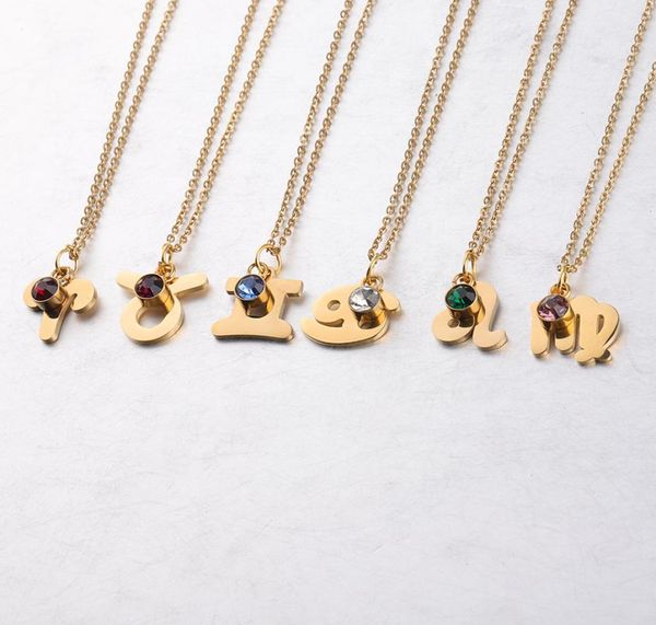 

new arrival gold plated stainless steel 12 constellation pendant necklace for women crystal birthstone charm chain necklace jewelr5023985, Silver