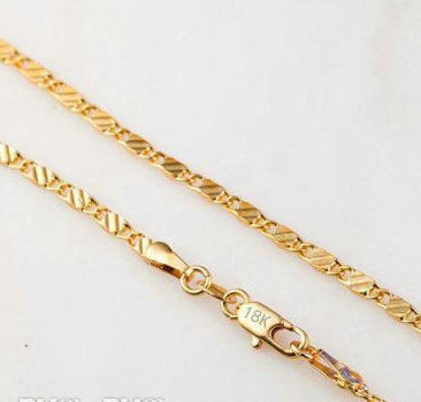 

2mm luxury mens womens stamped 18k gold plated chain necklace for men women flat chains necklaces gifts jewelry making hip hop8112035, Silver