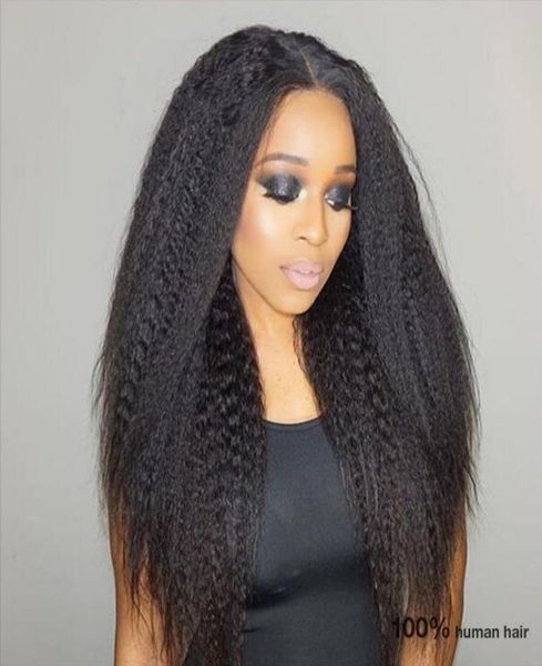 

heavy density kinky straight brazilian 8a virgin human full lace wigs with baby hair wavy coarse yaki lace front wig for black wom1798121, Black;brown