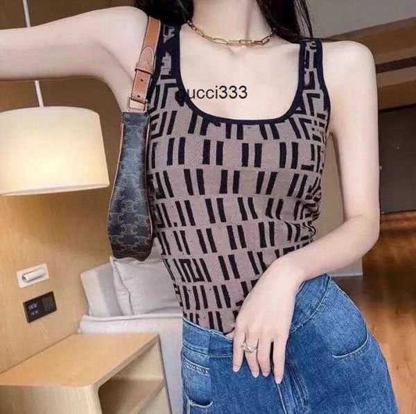 

camisole fendyly ff high-quality women's knits designer retro slim-fit u-neckwomen's tees letter size jacquard knitted, White
