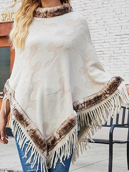 

women's sweaters fitshinling winter oversize poncho women clothing boho fringe fur collar cape femme fashion batwing sleeve knitted shl, White;black