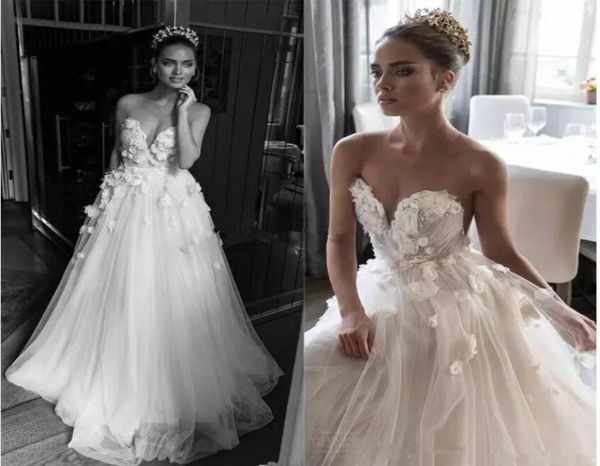 

sweetheart backless wedding dresses 2020 elihav sasson bridal gowns 3d appliques rose flower floor length aline wedding dress8032085, White