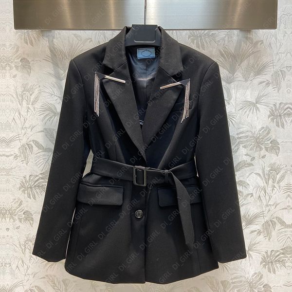 

women jacket 23ss fashion letter print with belt corset suit jackets lady slim outwear warm coats s-xl di_girl d_girl, Black;brown