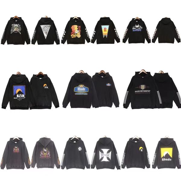

rhude mens hoodies long sleeve pullover hoodie winter autumn high street casual jackets s-xl, Black