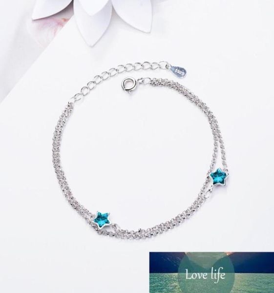 

simple blue fivepointed star sweet crystal 925 sterling silver temperament female trendy resizable bracelets sbr0904922800, Golden;silver