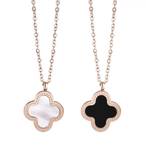 

not fade leaf necklaces 18k rose gold plated titanium steel four flower design pendants choker fashion charm link chain jewelry wo2209656, Silver