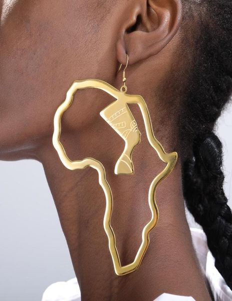 

dangle chandelier african map hoop earrings nigerian jewelry stainless steel egyptian queen nefertiti ethnic tribal women1118826, Silver