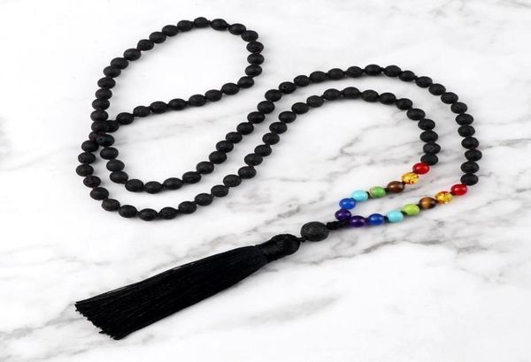 

108 mala 7 chakra beads necklace reiki 6mm natural stone onyx agates knotted tassel necklaces yoga blessing meditation jewelry2136674, Silver