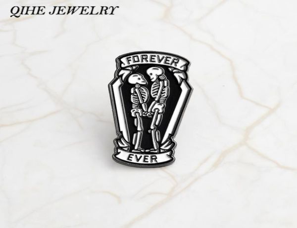 

qihe jewelry punk pins black coffin with skeleton couple inside forever and ever gothic pin gift for boyfriend girlfriend3727907, Gray