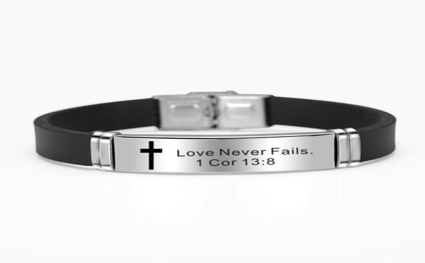 

bible verse bracelets for men silicone bracelet bible prayer quotes love necer fails bangle cross stainless steel bracelet for men7930131, Golden;silver