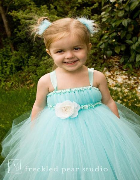 

2018 aqua blue floor length flower girl dresses children kids dresses for weddings spaghetti straps girls pageant communion dress5845388, White;blue
