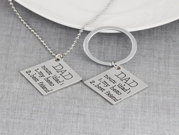 

love dad my hero friend tag pendant necklace key ring letter father son daughter chain fashion jewelry will and sandy2146480, Silver