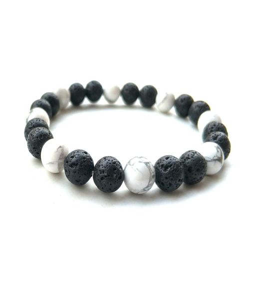 

8mm natural black lava stone white turquoise bracelet vaolcano stone aromatherapy essential oil diffuser bracelet for women yoga j7444319, Golden;silver