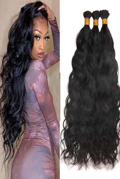 

brazilian natural wave hairs bulks 123pcslot wet and wavy human hair bulk for braiding no weft braids extensions bundles4364576, Black