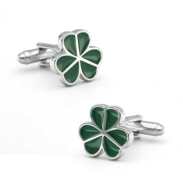 

cuff links new arrival clover cuff links green color leaf design quality brass material men's novelty cufflinks hkd230718, Silver