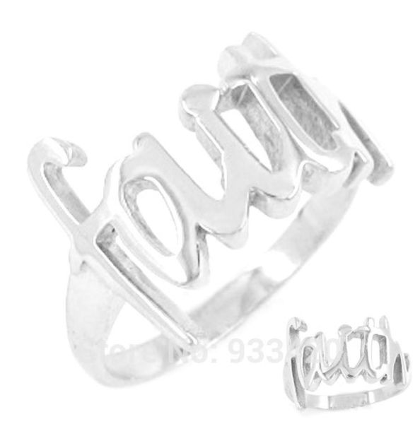 

faith ring letters ring stainless steel jewelry classic women motor biker ring whole swr0199b6453492, Golden;silver