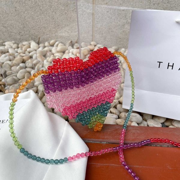 

net red jelly beaded woven small bag 2022 trendy little fresh literary and artistic girl beautiful single shoulder messenger heart-shaped ba