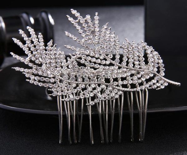 

alloy leaf rhinestones wedding hair comb crown beautiful bridal hair jewelry hair accessories fashion women hairpieces jch1211811466, Golden;white