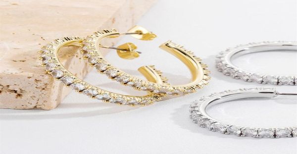 

18k yellow gold plated cz hoop earrings for women statement classic trendy circle earing jewelry femme gifts5347791, Golden;silver