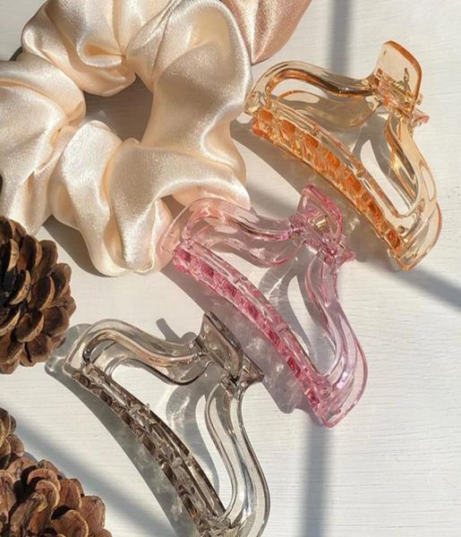 

transparent jelly color hair claw ponytail hairpin hair accessories styling tool women girls acrylic hair clip7531530, Golden;silver