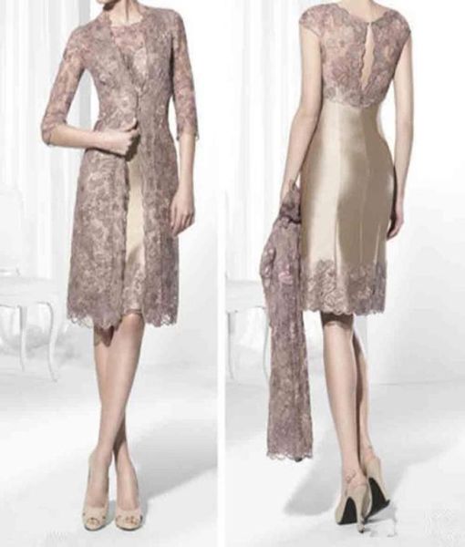 

gold brown knee length short mother of the bride dresses with lace jacket plus size occasion wedding guest dresses1723389, Black;red