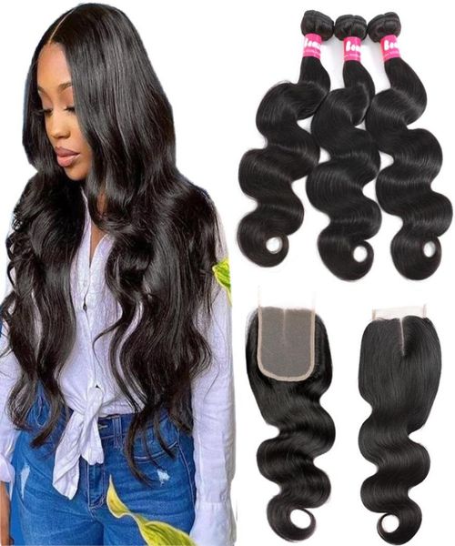 

unprocessed brazilian body wave 3 bundles with 4x4 lace closure deals brazilain virgin hair body wave with closure human hair exte8037468, Black