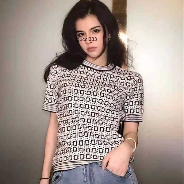 

crew letter fashion fendyly short ff knits high knit luxury quality f designer neck tees sleeve t-shirt women's full, White;black