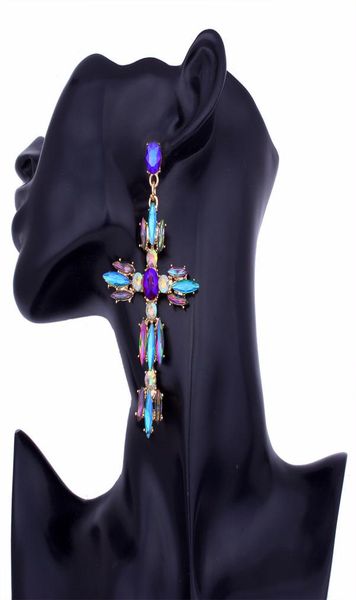

trendy rhinestone cross earrings for women big statement earring 2021 crystal summer earing fashionable fall jewelry8163436, Silver