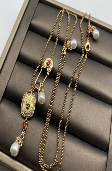 

new designed skulls hanging cards pendants women039s necklace ladies vintage brass pearly necklaces designer jewelry 0313817918, Silver