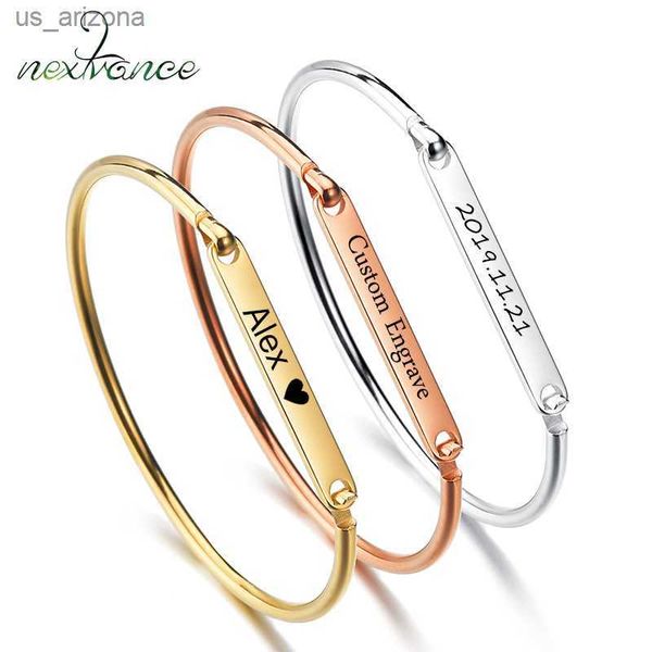 

nextvance hand-decorated customized bracelets engrave name bracelet cuff bangle stainless steel engrave bangles for women l230620, Golden;silver