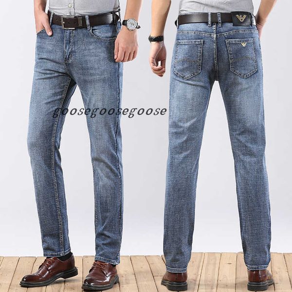 

men's thin jeans mens loose straight mid waist youth casual pants, Blue
