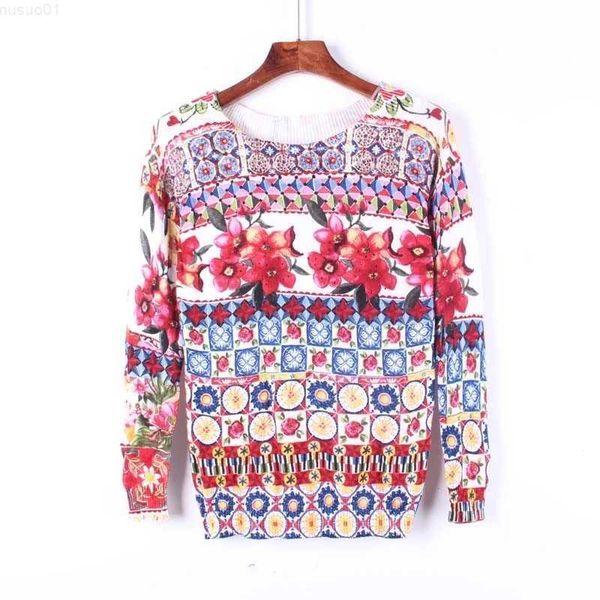 

women's sweaters spanish print crewneck sweater l230718, White;black