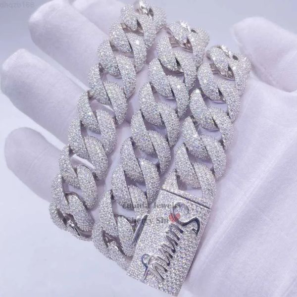 

18mm miami solid silver 925 vvs moissanite hip hop thick solid cuban chain necklace with custom name lock
